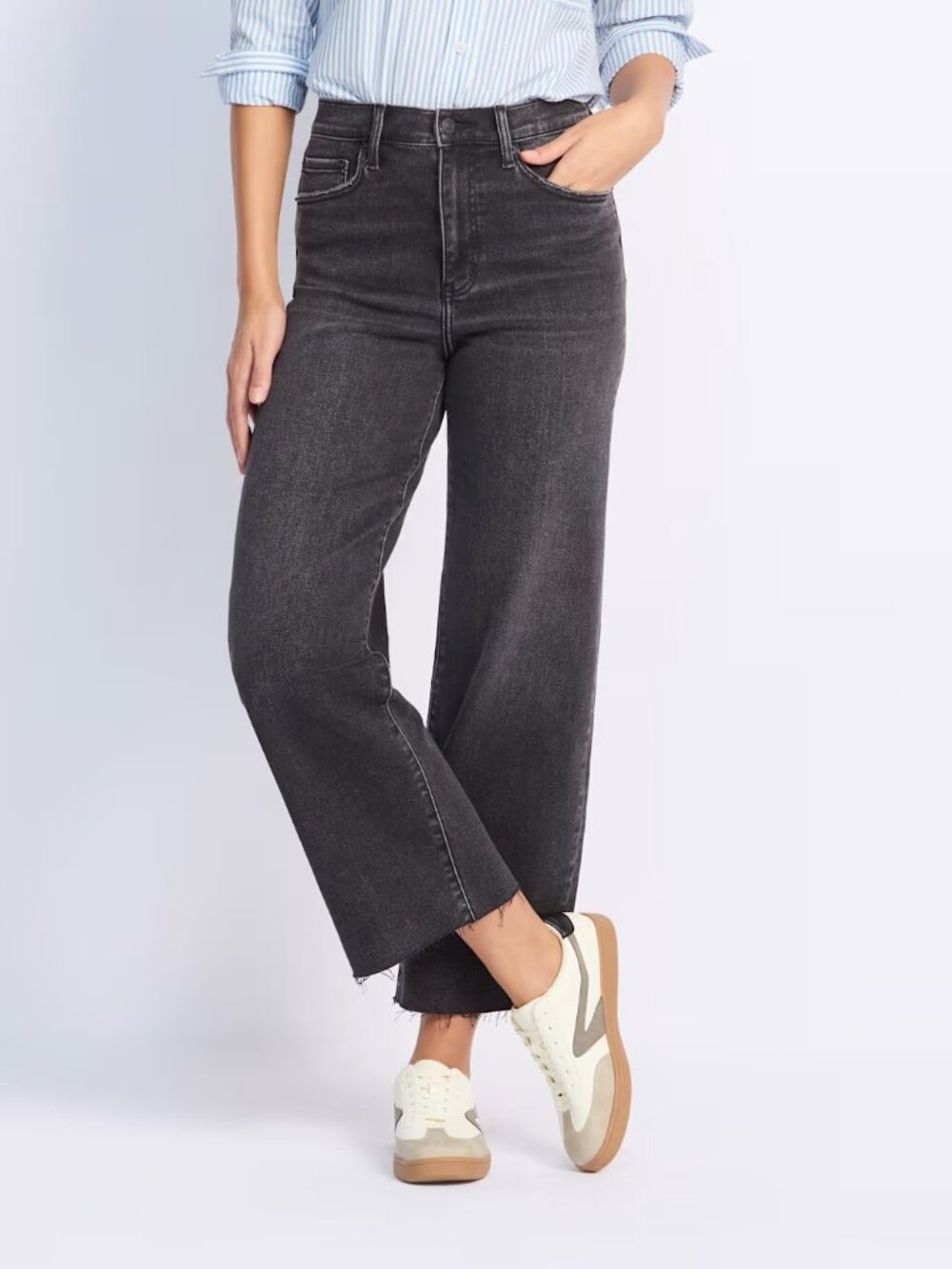 DAZE Denim Pleaser High Rise Jeans Size 14 Black Wide Leg Raw Hem NWT